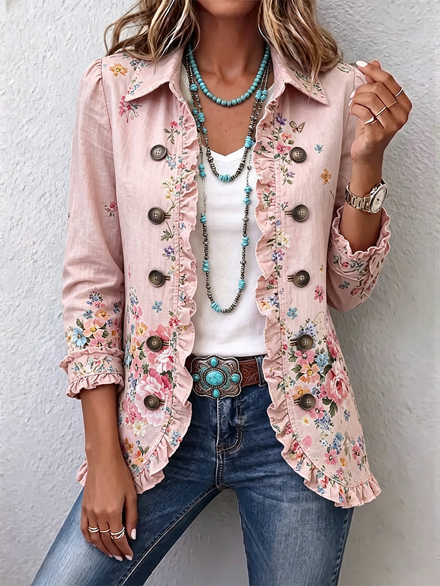 Renata™ | Jacket with Buttons and Floral Ruffles