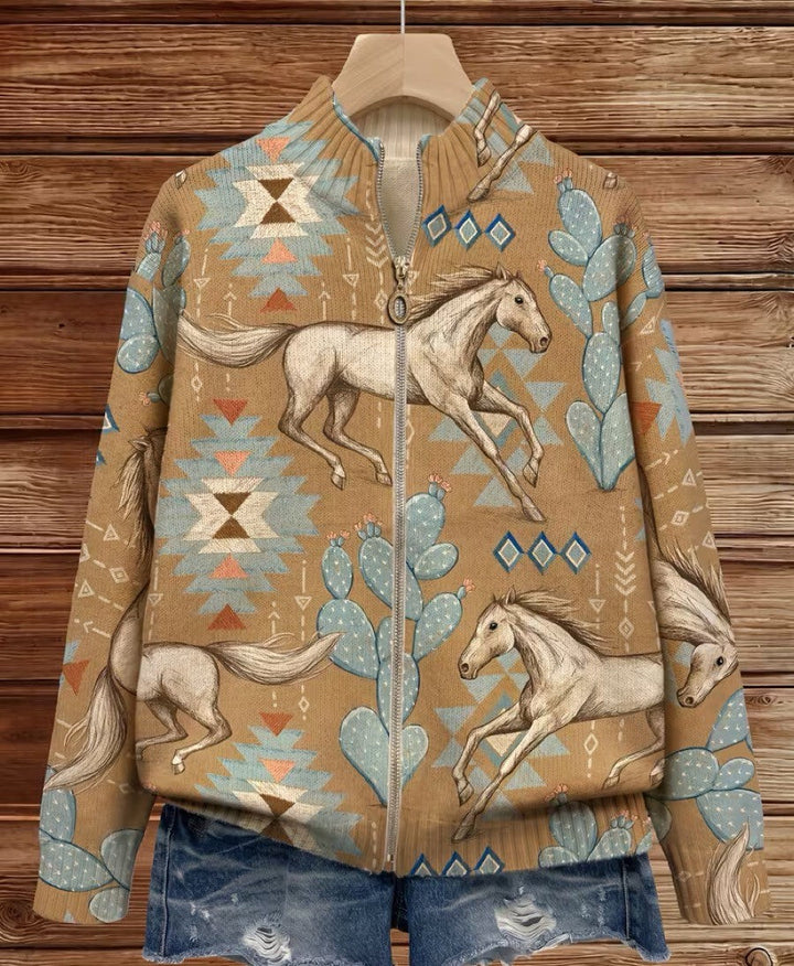Giovanna™ | Desert Horse and Cactus Zip Cardigan