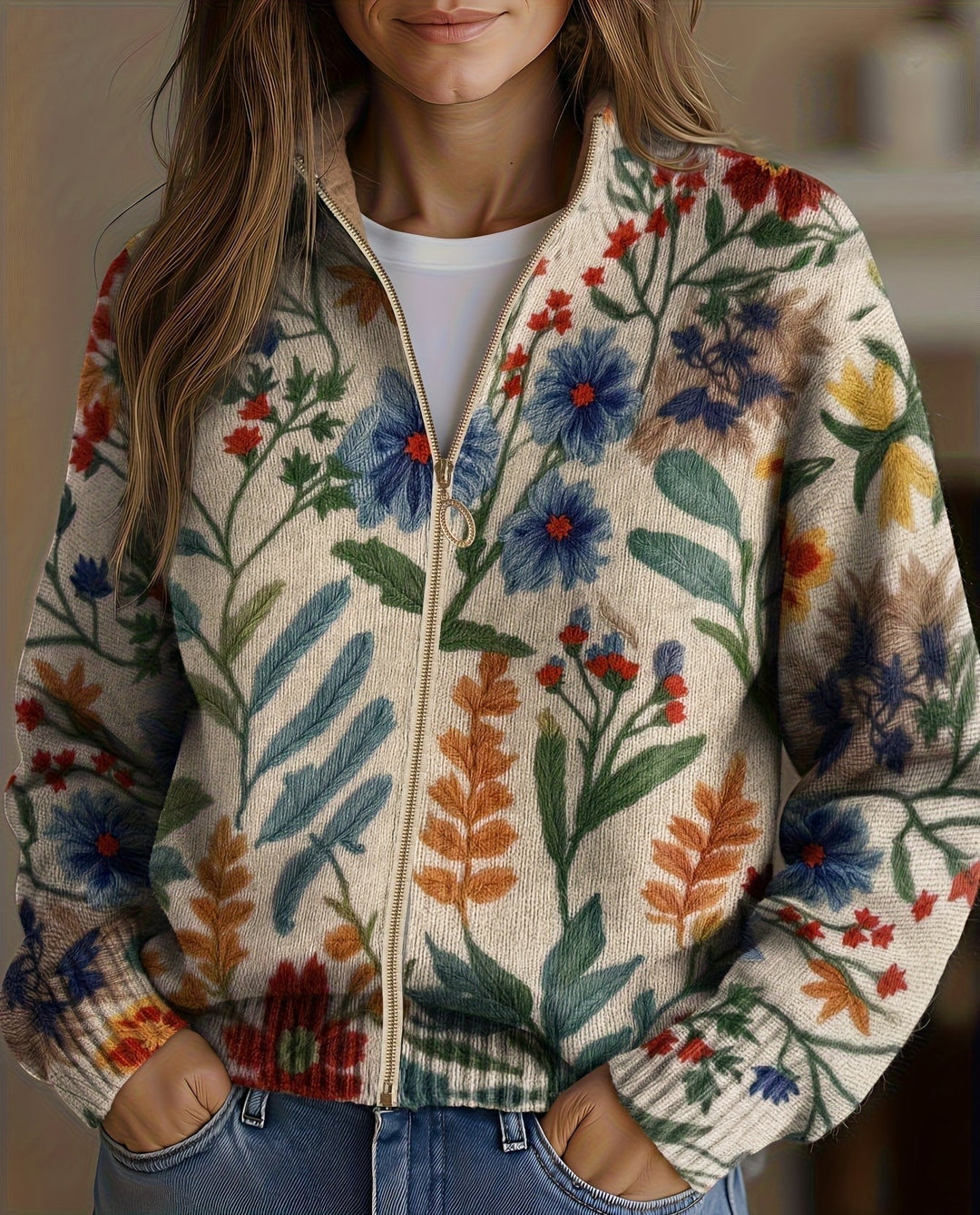Renata™ | Floral Zip Cardigan Botanical Garden