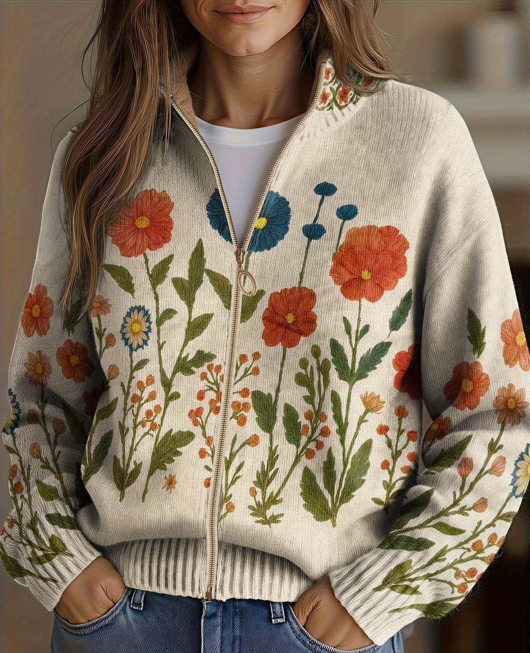 Angela™ | Cardigan Zip with Wildflower Print