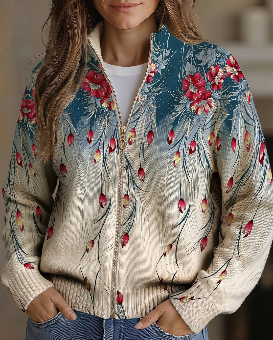 Ornella™ | Floral Peacock Feather Gradient Print